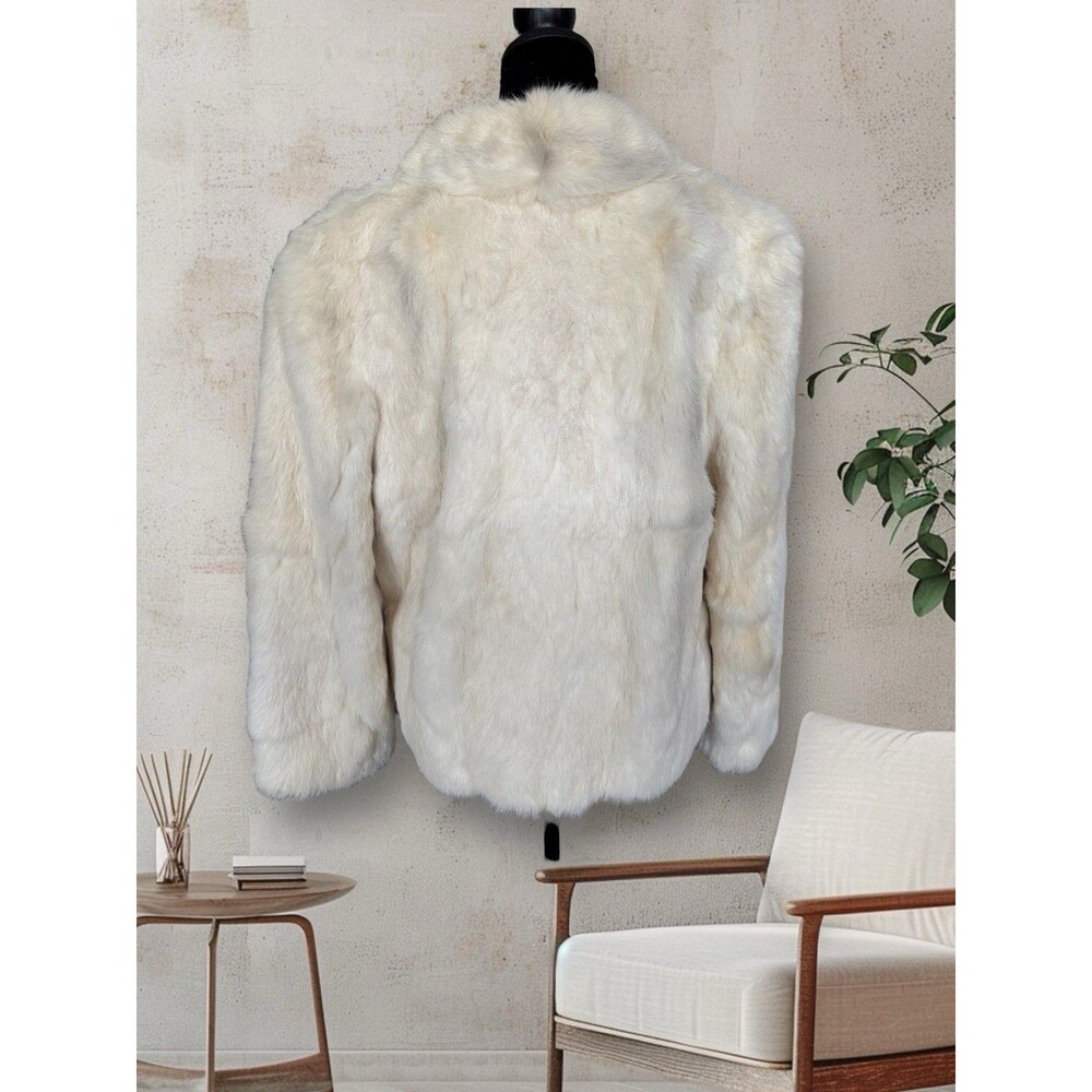 VTG Kamal Furs NWT Fluffy White Rabbit Fur Jacket Satin Lined Pockets Size L - Picture 4 of 13